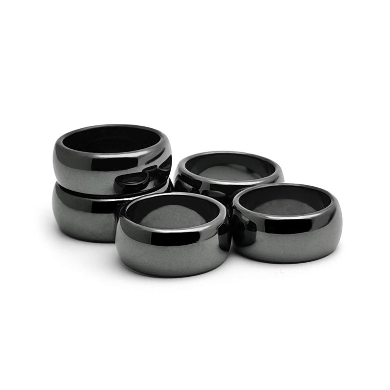 Morchic 5Pcs Pack Magnetic Hematite Stone Rings for Women & Men, Unisex Plain Band Set (10mm Width) - Mixed Sizes 8-12, Chakra Balancing, Polished Gemstone, Gift Ready - Image 1